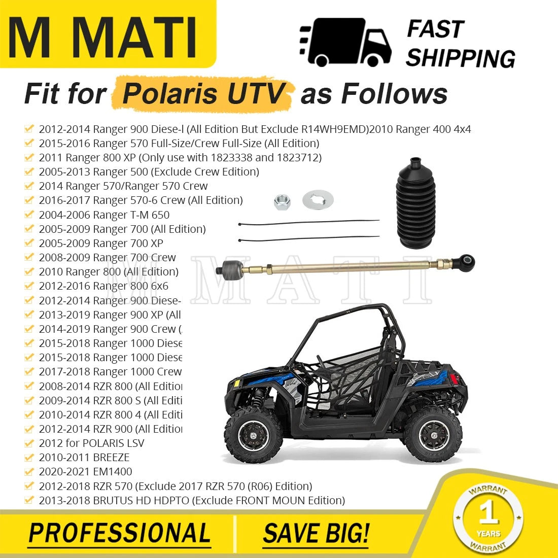 Heavy Duty Tie Rods Kit for Polaris Ranger XP 900 (2013–2019)