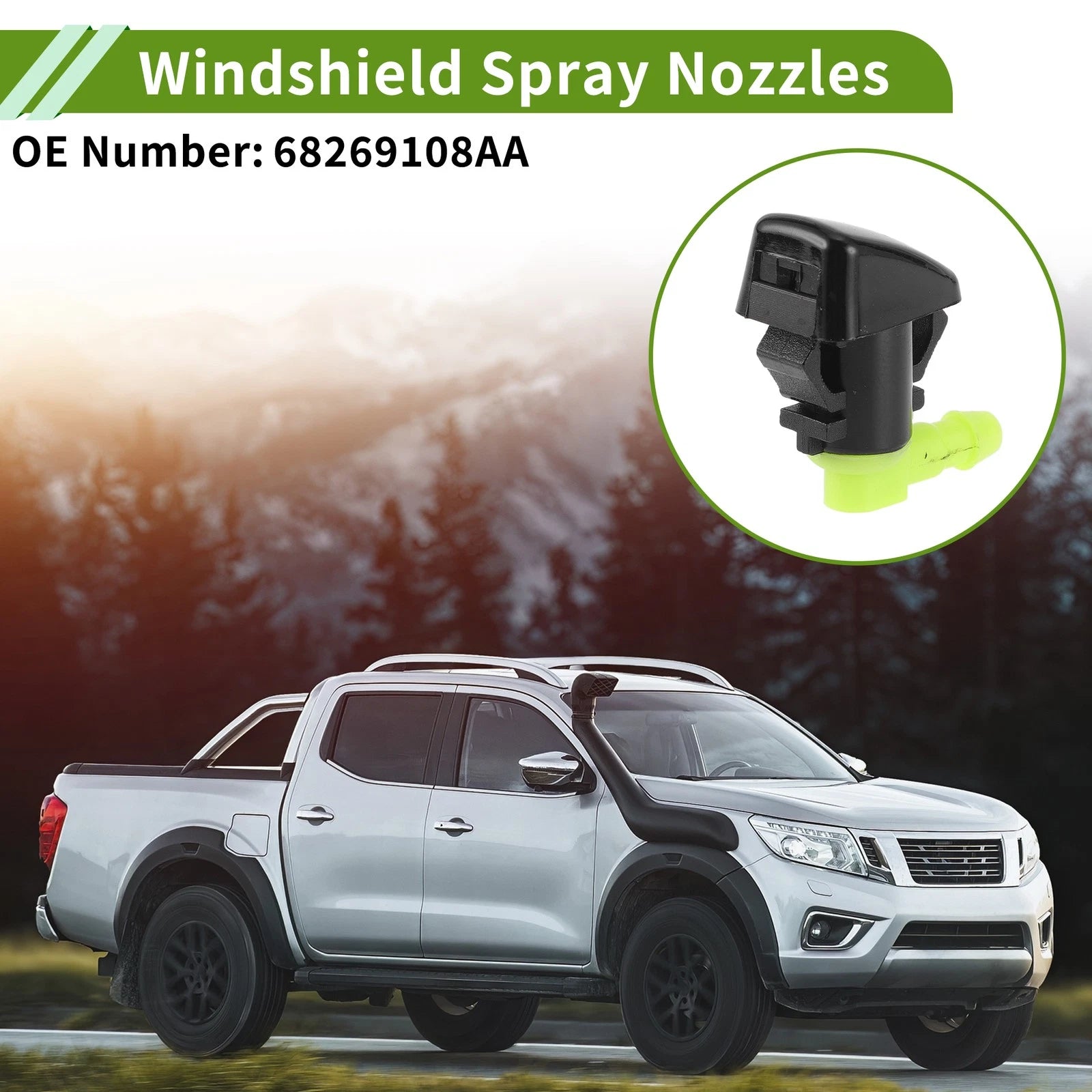 Windshield Washer Nozzle with Hose Connector for Dodge (No. 68269108AA)