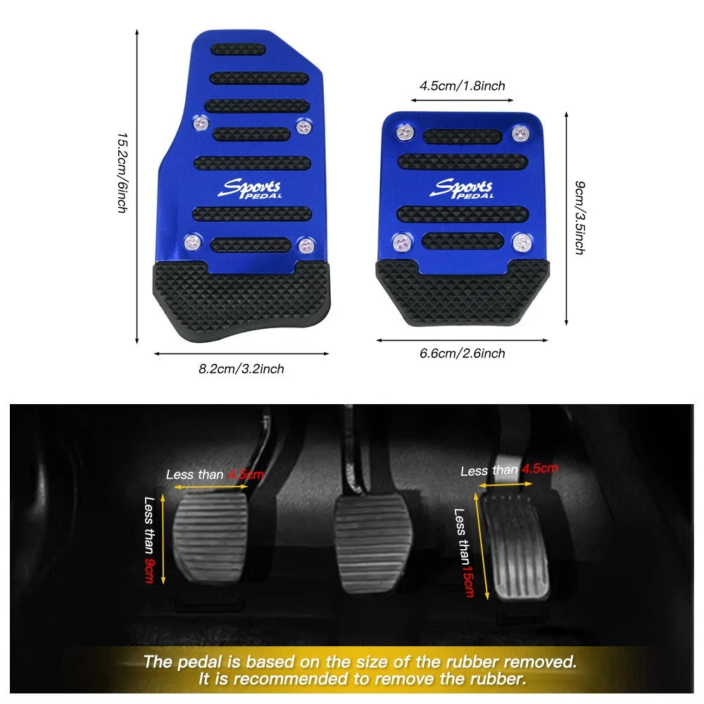 3X Blue Non-Slip Manual Transmission Pedal Pad Covers for Universal Fit
