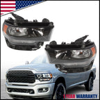 Set of 2 Halogen Headlights for Ram 2500 3500 (2019–2024) Left+Right Black