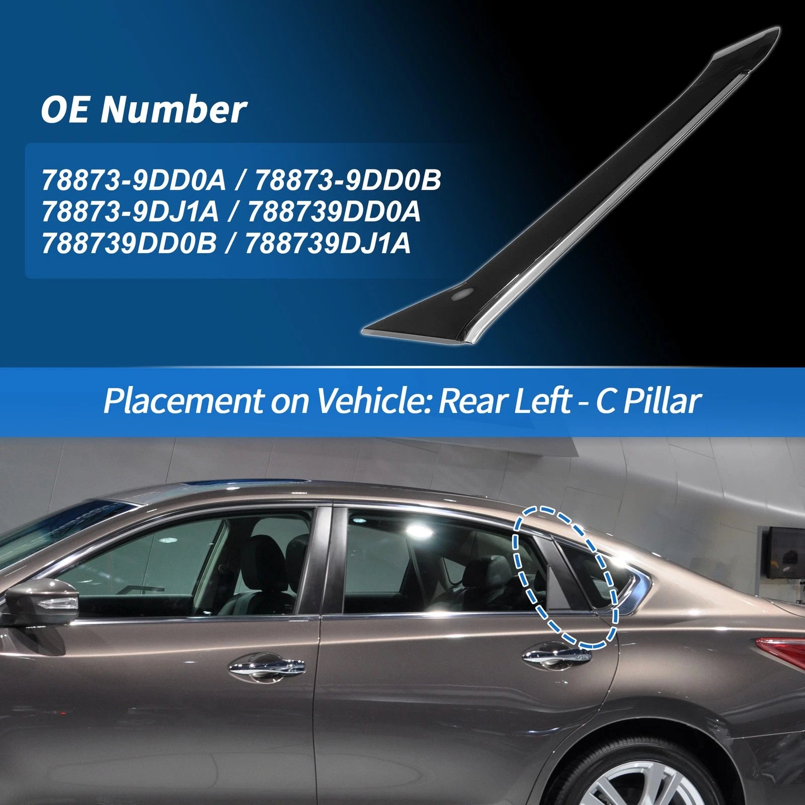 Rear Left C Pillar Window Cover Trim for Nissan Maxima (2016–2018) 788739DD0A