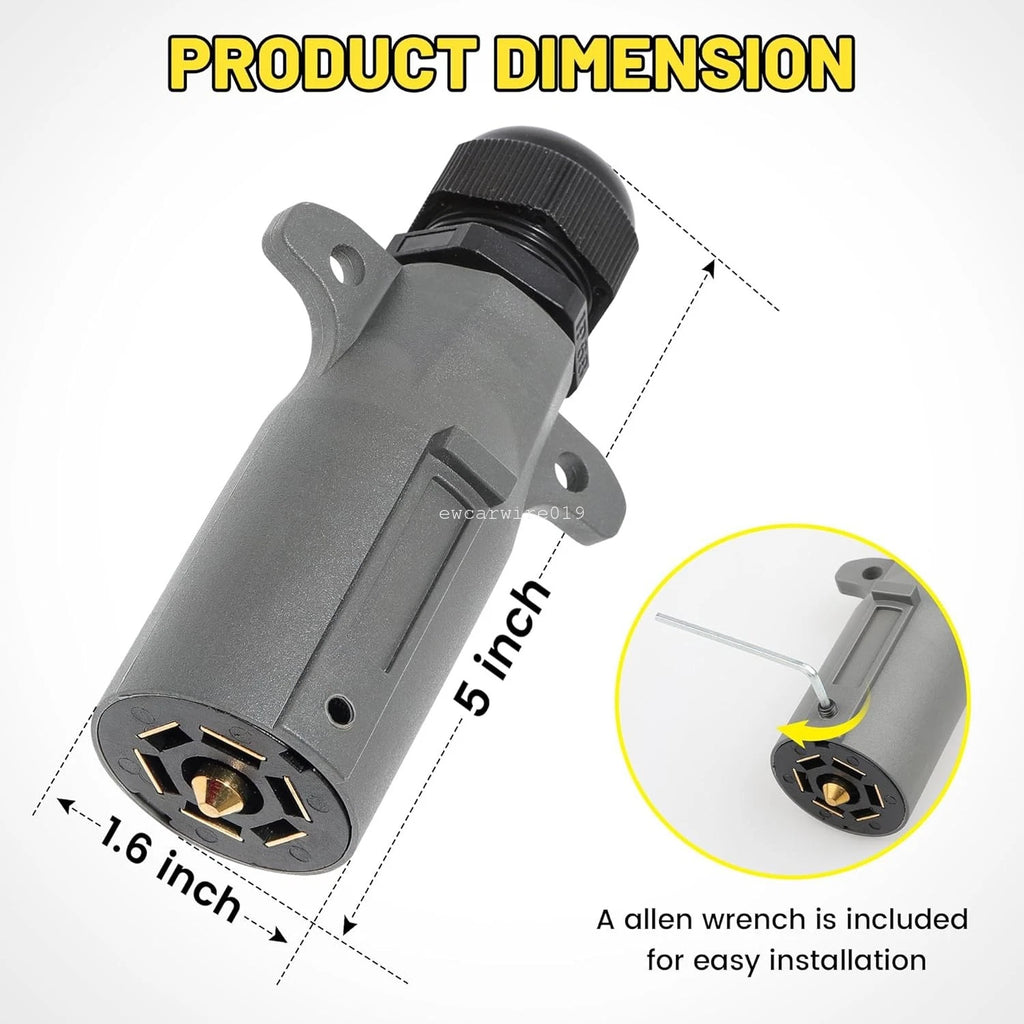 7 Pin Trailer Connector for RV Blade Round Power Plug (Sealed Waterproof)