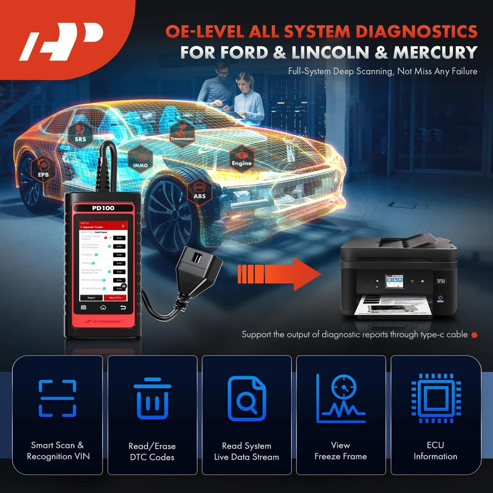 ABS SRS DPF Code Reader Diagnostic Tool for Ford