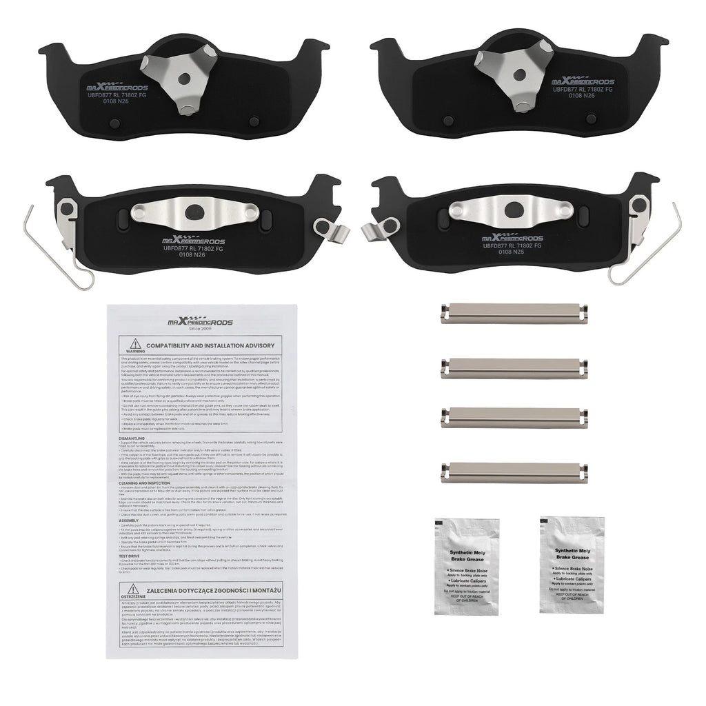 Set of 4 Rear Ceramic Brake Pads for Jeep Commander (2006–2010)/Grand Cherokee (2005–2010)