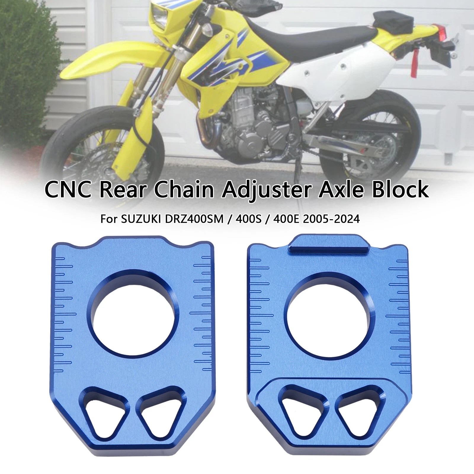 CNC Rear Chain Adjuster Axle Block for Suzuki DRZ400SM 400S 400E (2005–2024) Blue