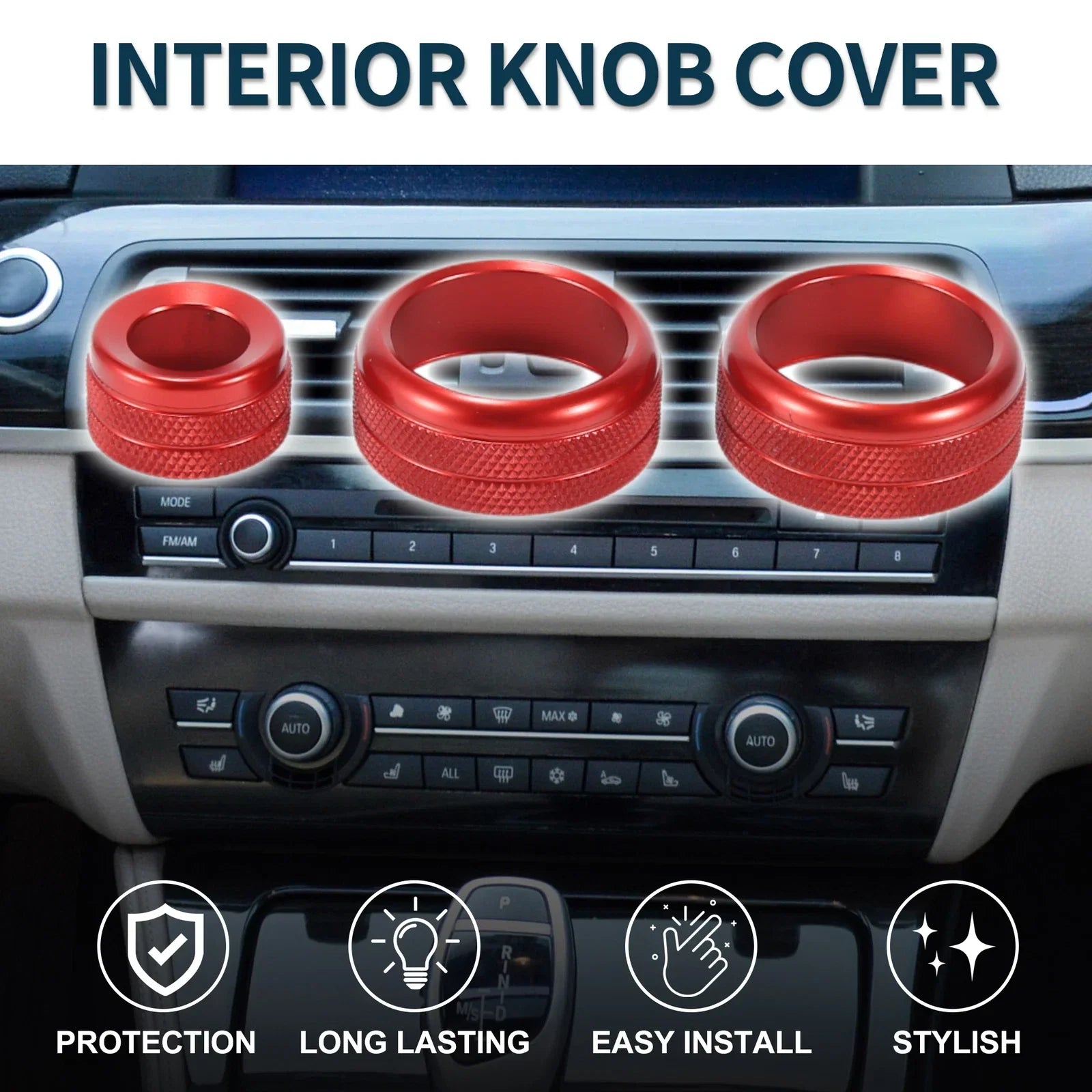Switch Knob Cover for BMW 1 2 3 3 Series 4 Series Red 3 Pcs