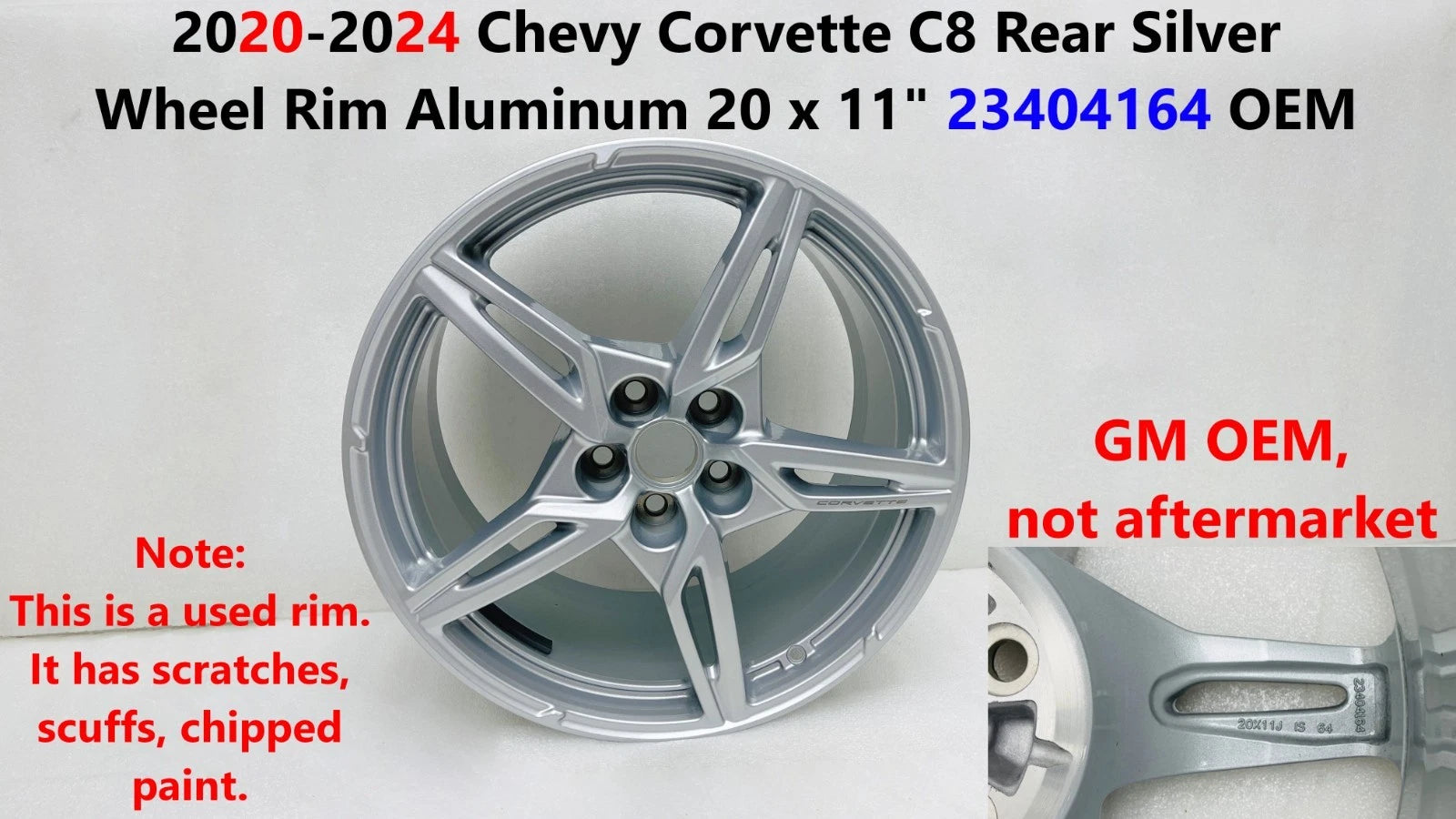 Set of 4 Rear Aluminum Wheel Rims for Chevy Corvette C8 (2020–2024) 20 x 11" 23404164