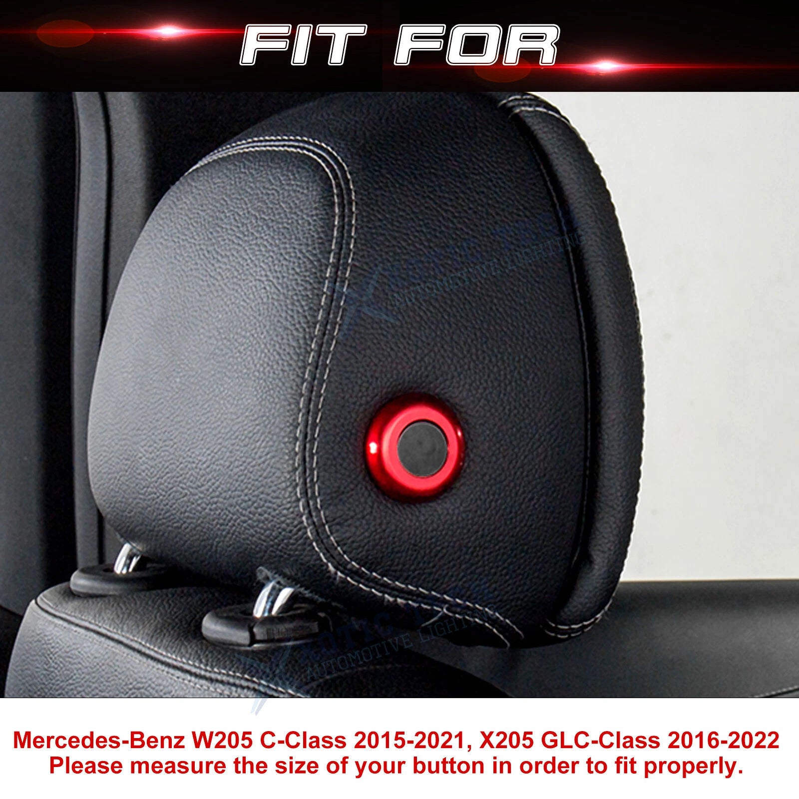 Red Front Seat Headrest Button Covers for Mercedes-Benz W205 (2015-2021)