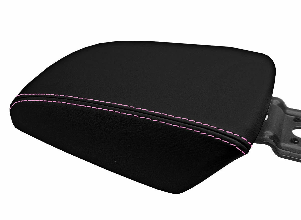 Leather Console Lid Armrest Cover for Ford Focus (2012–2018) Black Pink Stitch