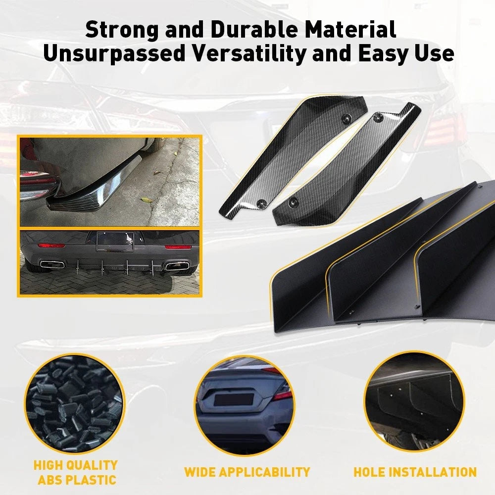Universal Rear Bumper Diffuser 4-Fin Spoiler Lip Splitter + Rear Spats