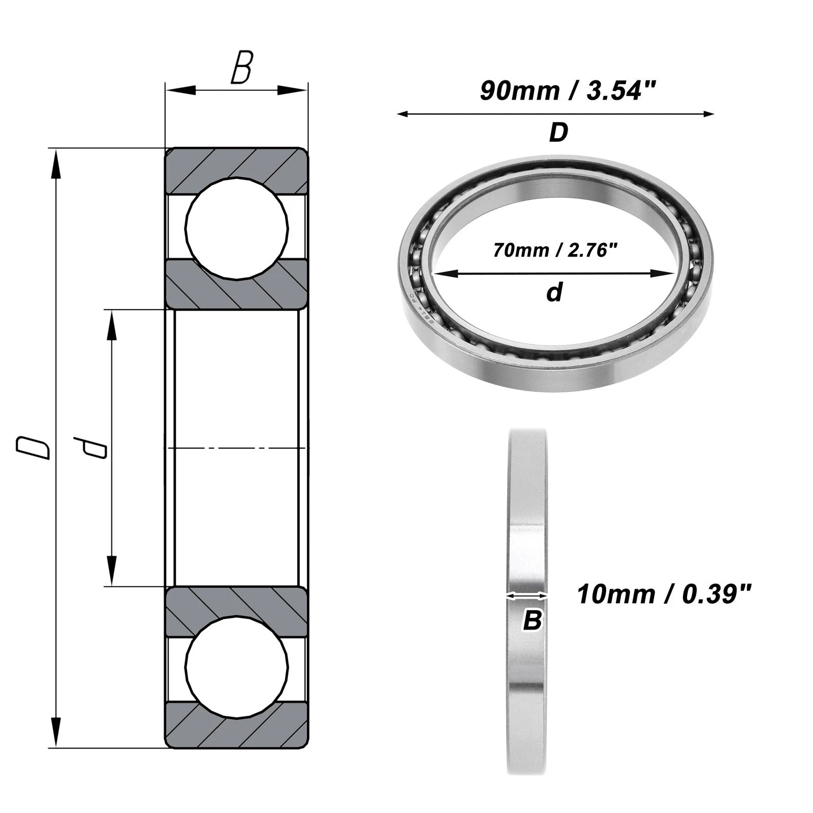 Deep Groove Ball Bearing 70x90x10mm for Scooter Skateboard (P0)