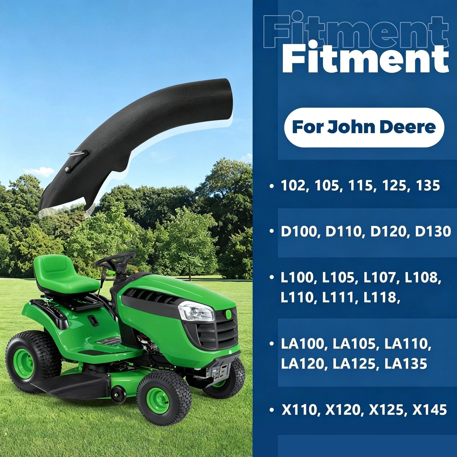 Lower Bagger Discharge Chute for John Deere L110 L111 L118 D100 D110 D120 D130 (2002–2010)