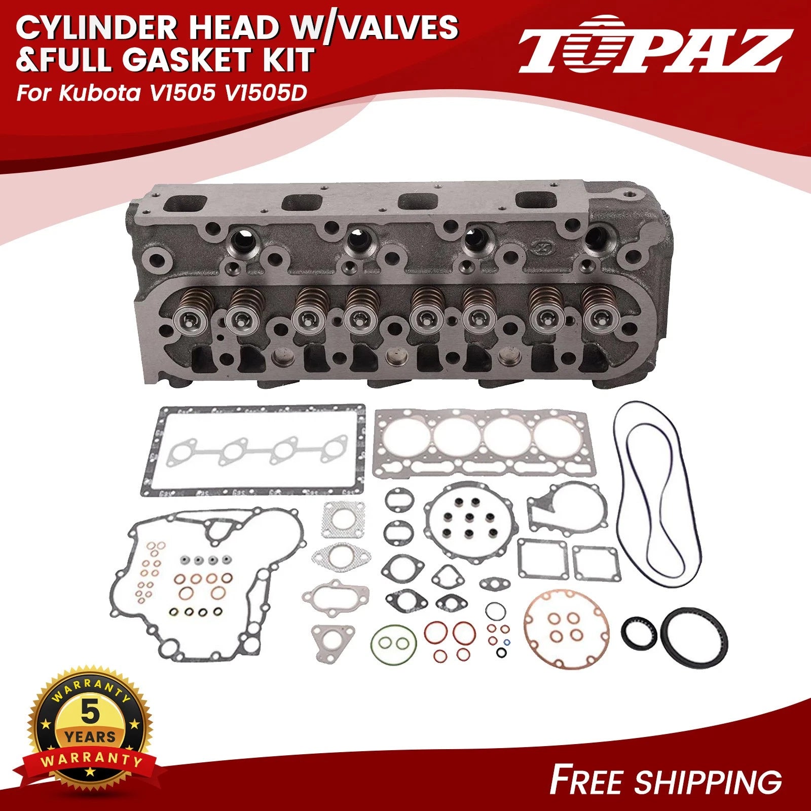 Cylinder Head with Valves & Gasket Kit for Kubota V1505 
