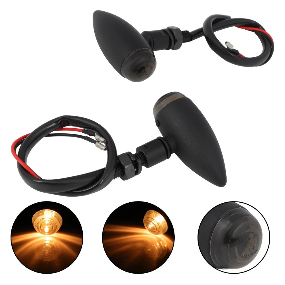 2X Motorcycle Turn Signal Lights Mini Bullet Blinker Amber for Custom Bike