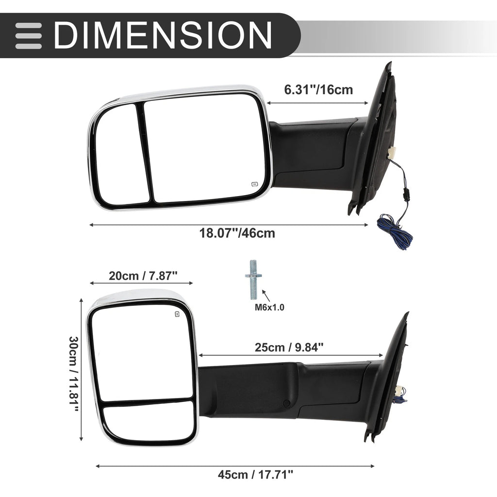 Tow Mirrors for Dodge Ram 1500 (1 Pair, Turn Signal Light, Silver Tone)