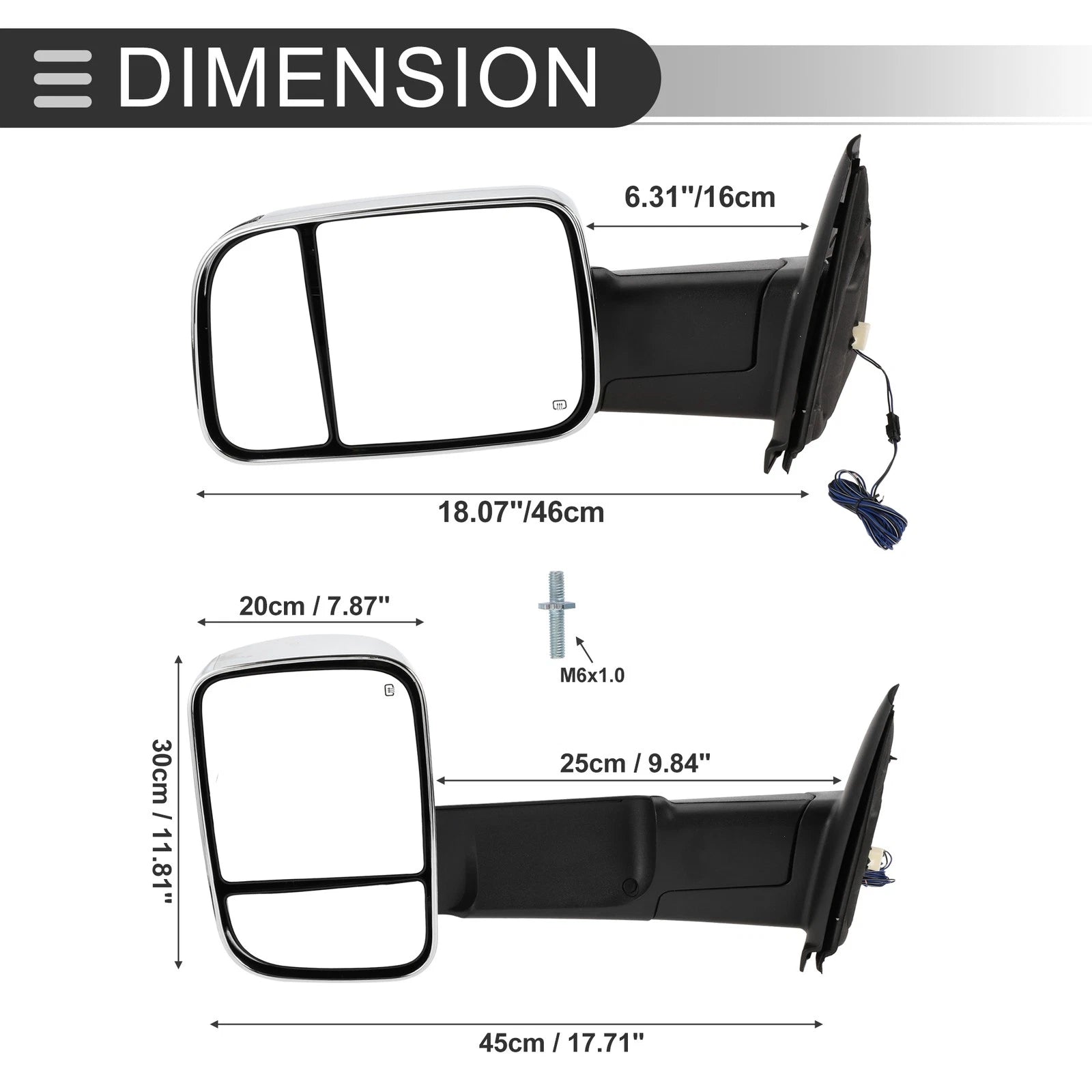 Tow Mirrors for Dodge Ram 1500 (1 Pair, Turn Signal Light, Silver Tone)