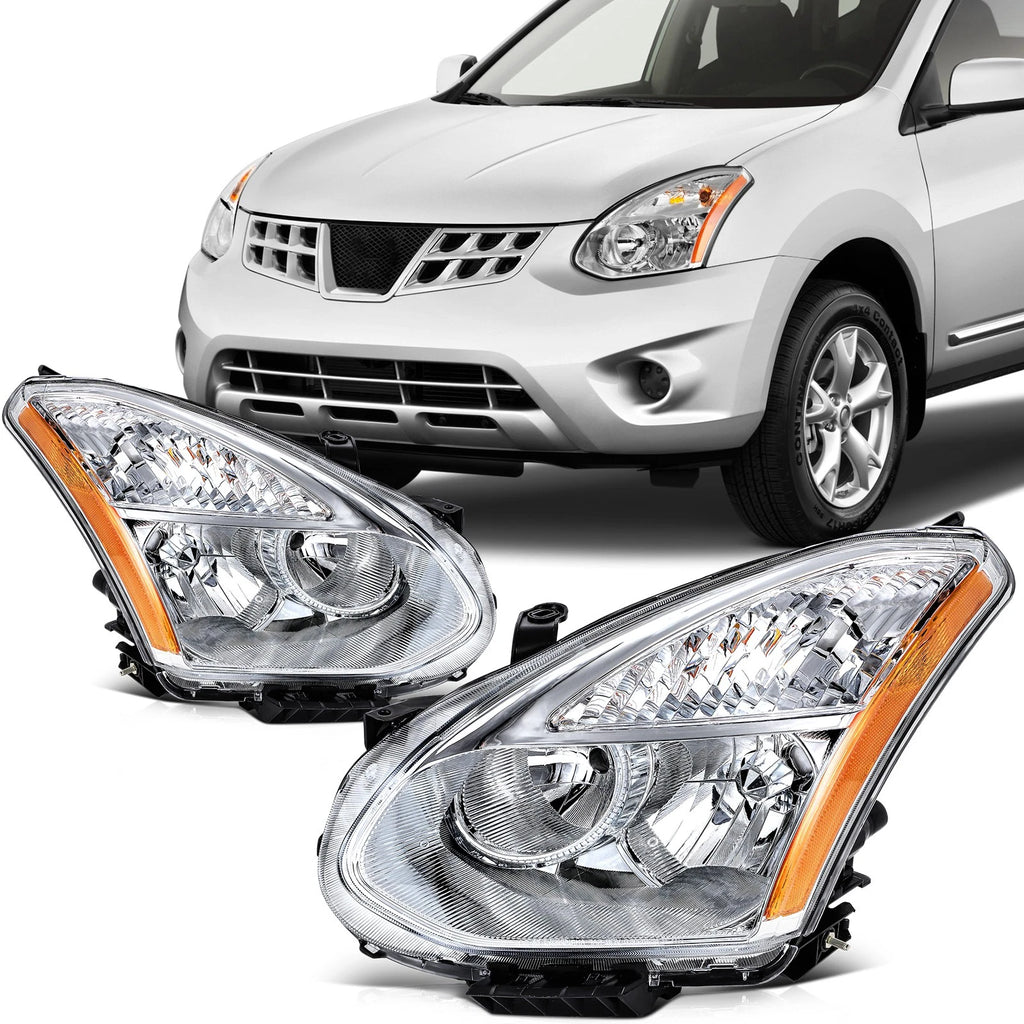 2X Headlight Assembly for Nissan Rogue (2012–2015) Chrome Amber
