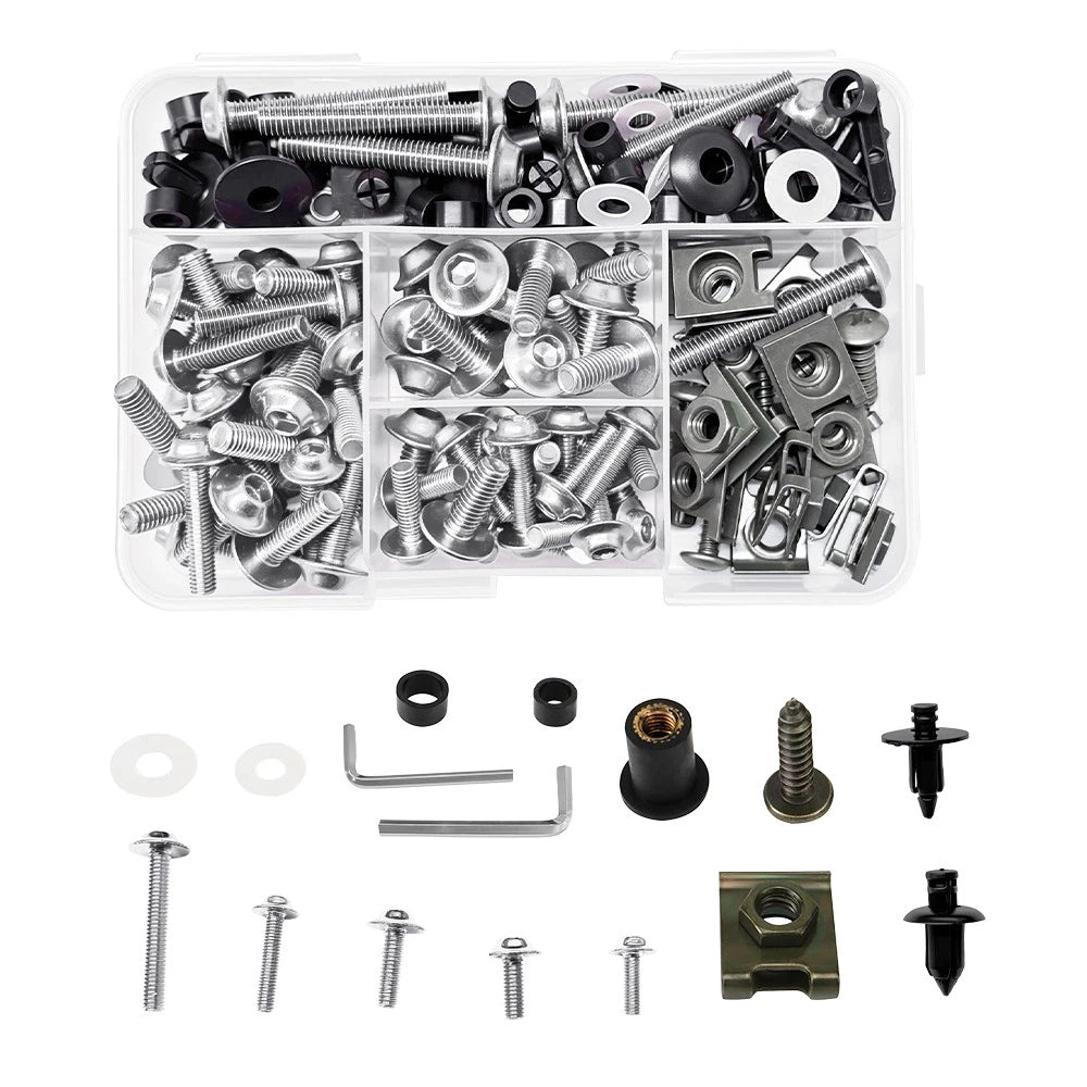 190pcs Aluminum Fairing Bolts Kit for Yamaha YZF R1 (1998–2021) YZF R6 (1999–2020) Silver