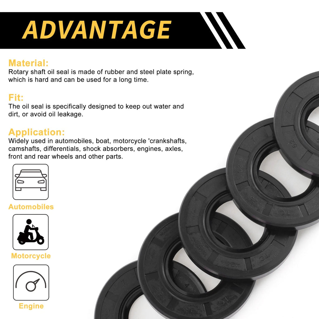 Set of 5 Oil Seal Rotary Shaft Seal NBR Rubber 25x52x7mm
