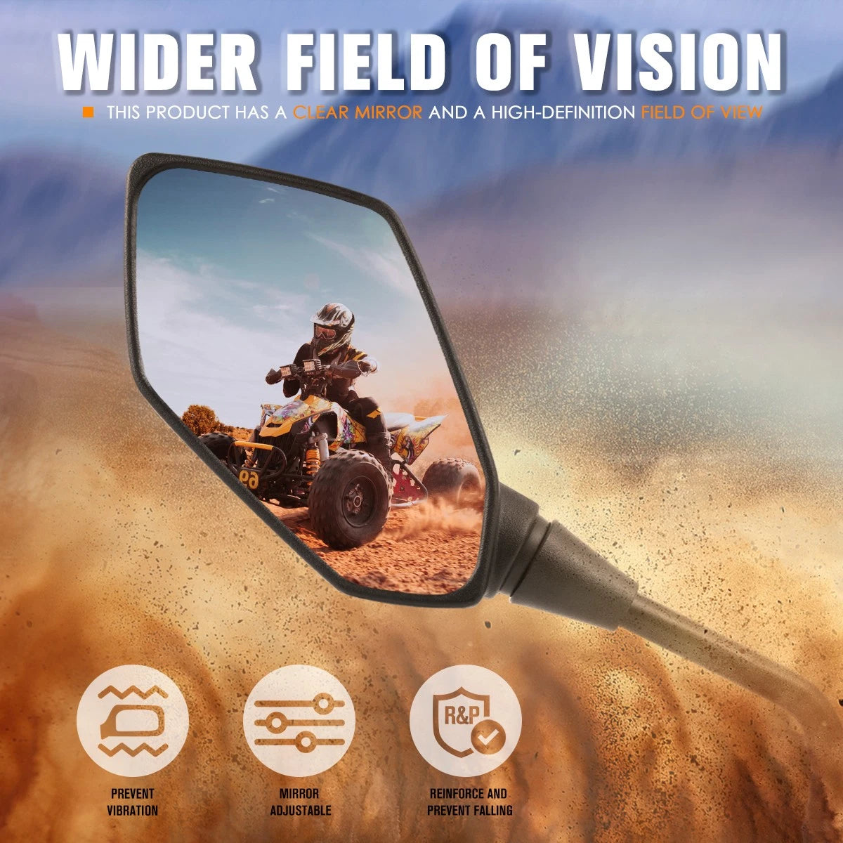 2Pcs Convex Side Rear View Mirrors for ATV (Universal Fit)