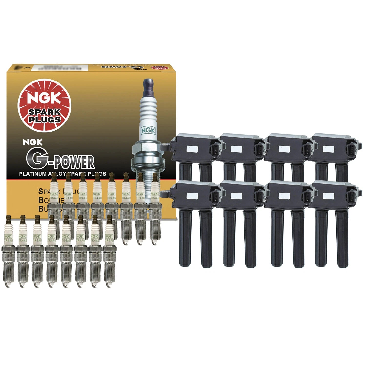 Set of 8 Ignition Coils & 16 Spark Plugs for Dodge Jeep (Denso, NGK)
