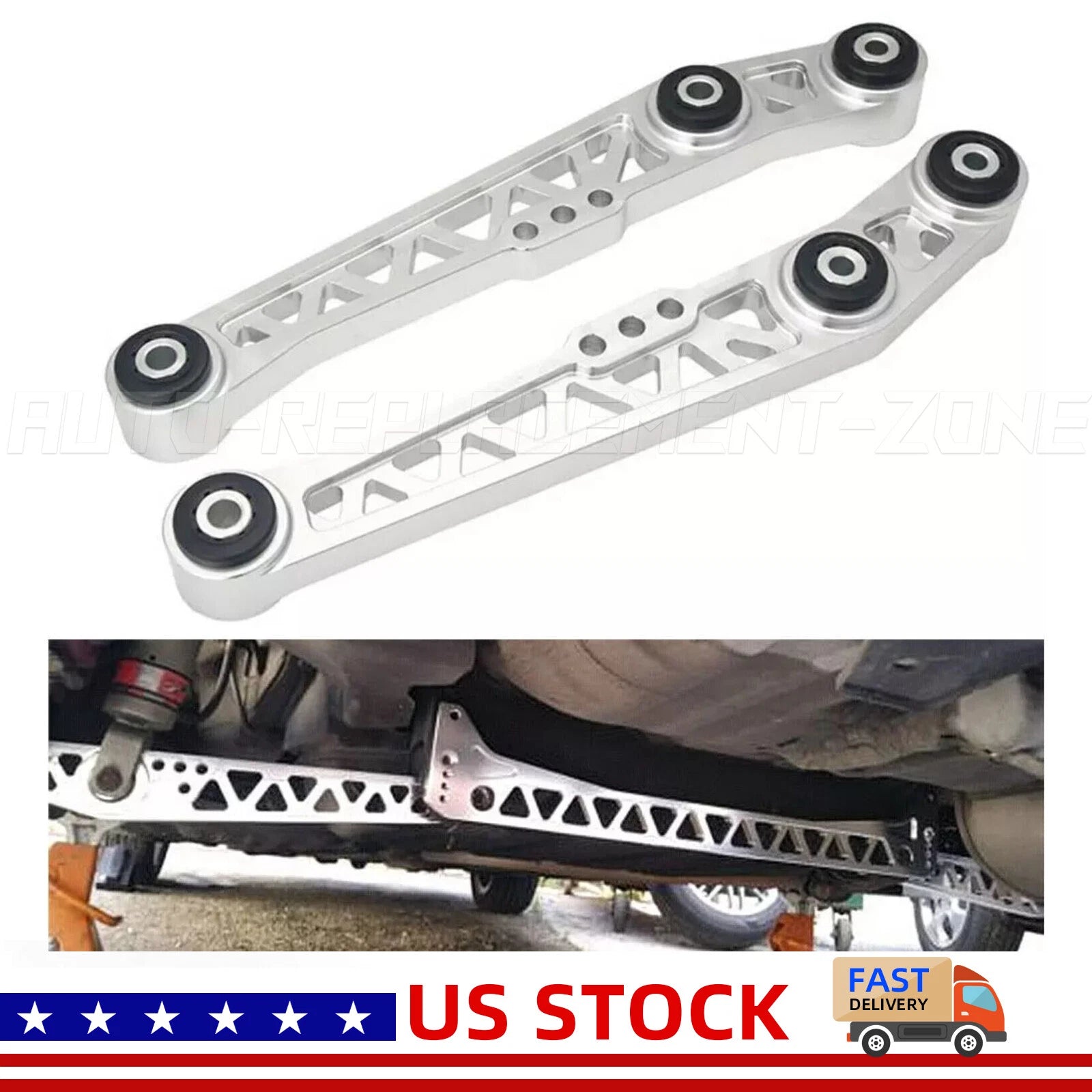 Silver Pair Rear Lower Control Arm for Honda Civic CRX (1988–1995) & Acura Integra (1994–2001)