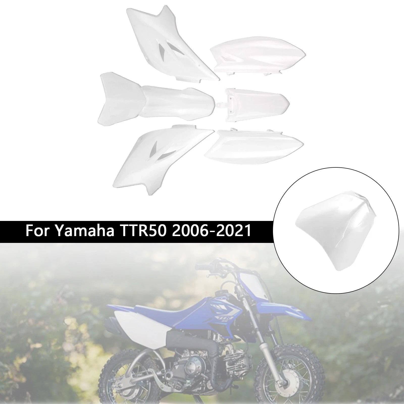 Body Plastic Kit Front Rear Fender Fairing for Yamaha TTR50 (2006–2021) White