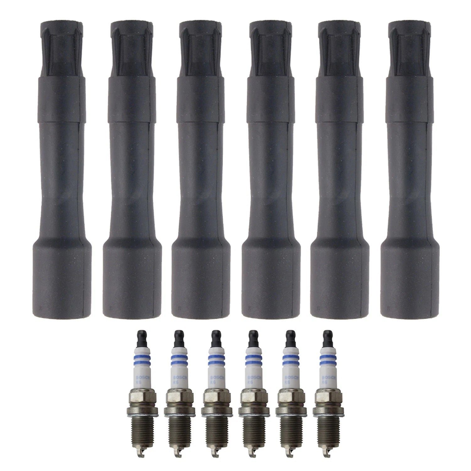 Set of 6 Bosch Platinum Spark Plugs & NGK Coil Boots for BMW E36 M3 Z3 (1992–1999)