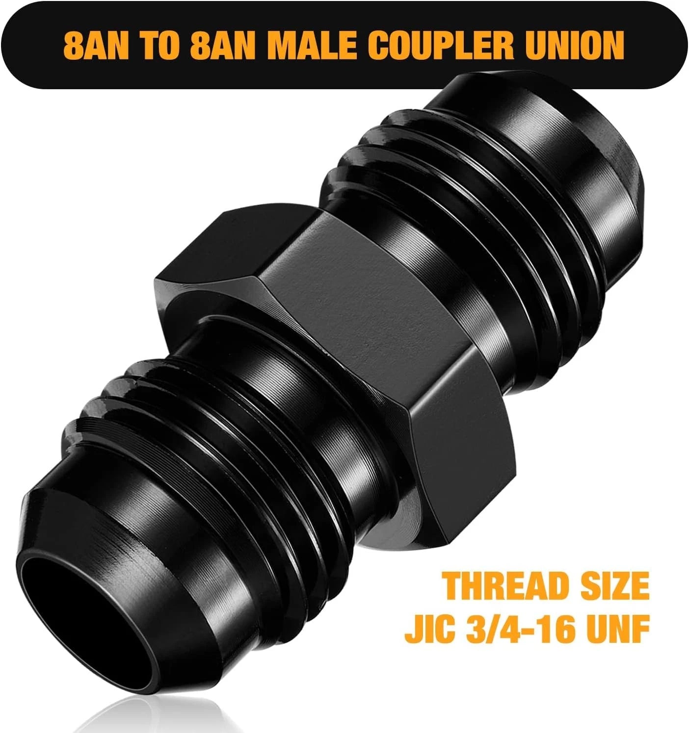 2-Piece 8AN Male Flare Straight Coupler Fitting for Automotive Pipeline