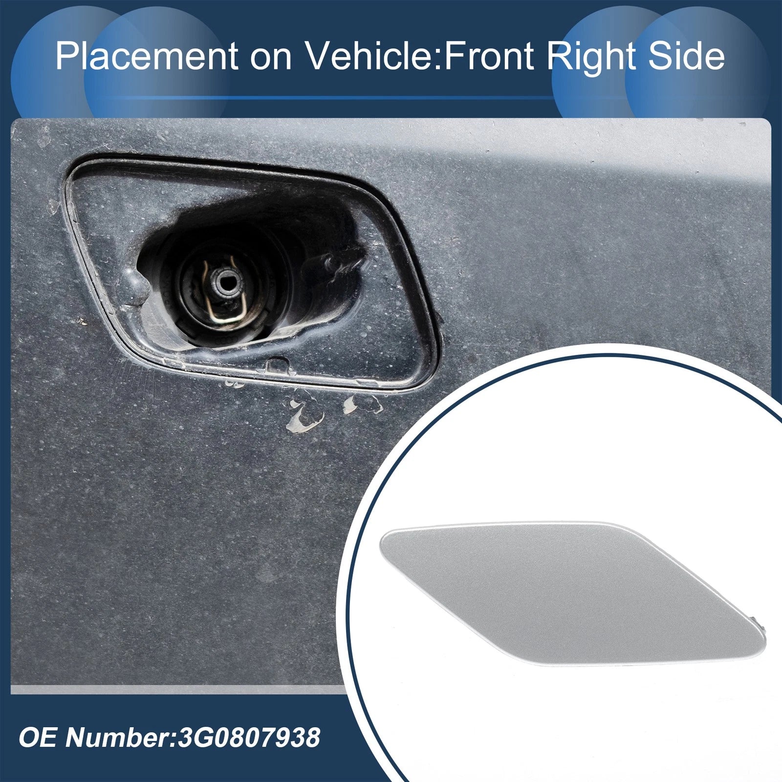 Front Right Washer Nozzle Cover Cap for Volkswagen Passat B8 (2015–2023) Silver Tone