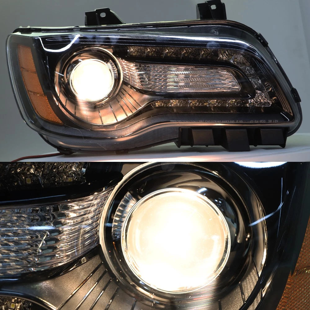 Headlight Set for Chrysler 300 (2011–2014) Black Housing Halogen