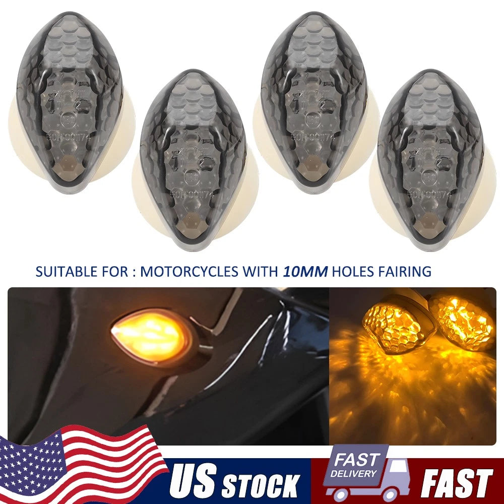 Set of 4 LED Flush Mount Front Turn Signal Blinkers for Motorcycle