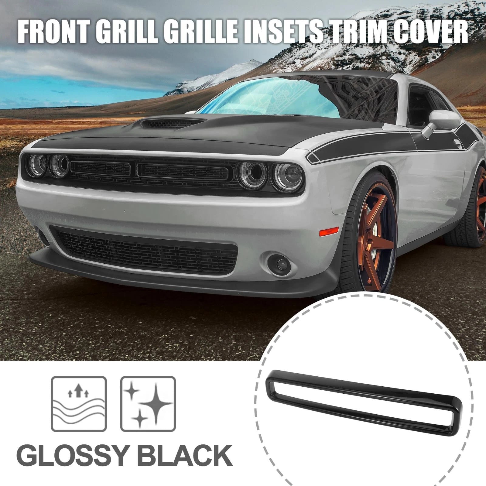Set of 4 Black Front Grille Inserts for Dodge Challenger (2015–2020)