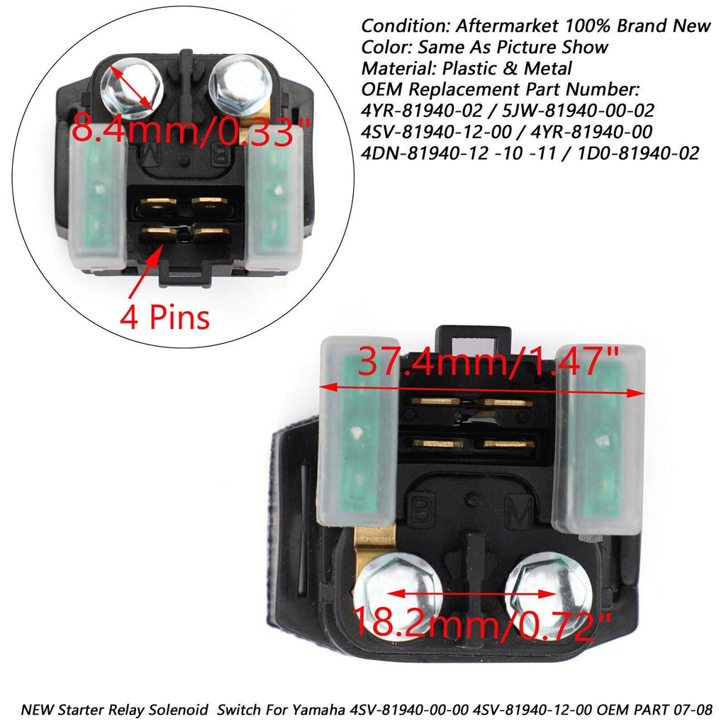 Starter Relay Solenoid for Yamaha (2007–2008) 4SV-81940-00-00, 4SV-81940-12-00