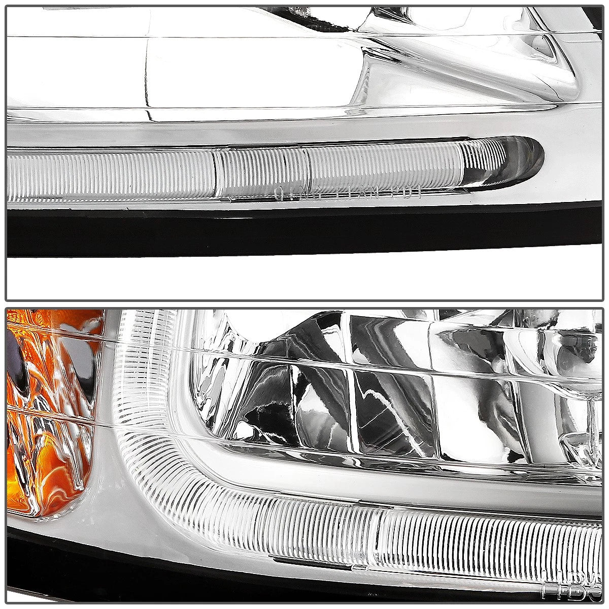 LED DRL Headlights for Ford Mustang (1999–2004) - Chrome Housing, Amber Corner