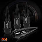 Set of 4 Black Aluminum Spiked Tire Valve Stem Caps for Universal Fit