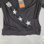 Women's Bandolier Crop V-Neck Short Sleeve Shirt for Harley-Davidson (HT4809BLK)