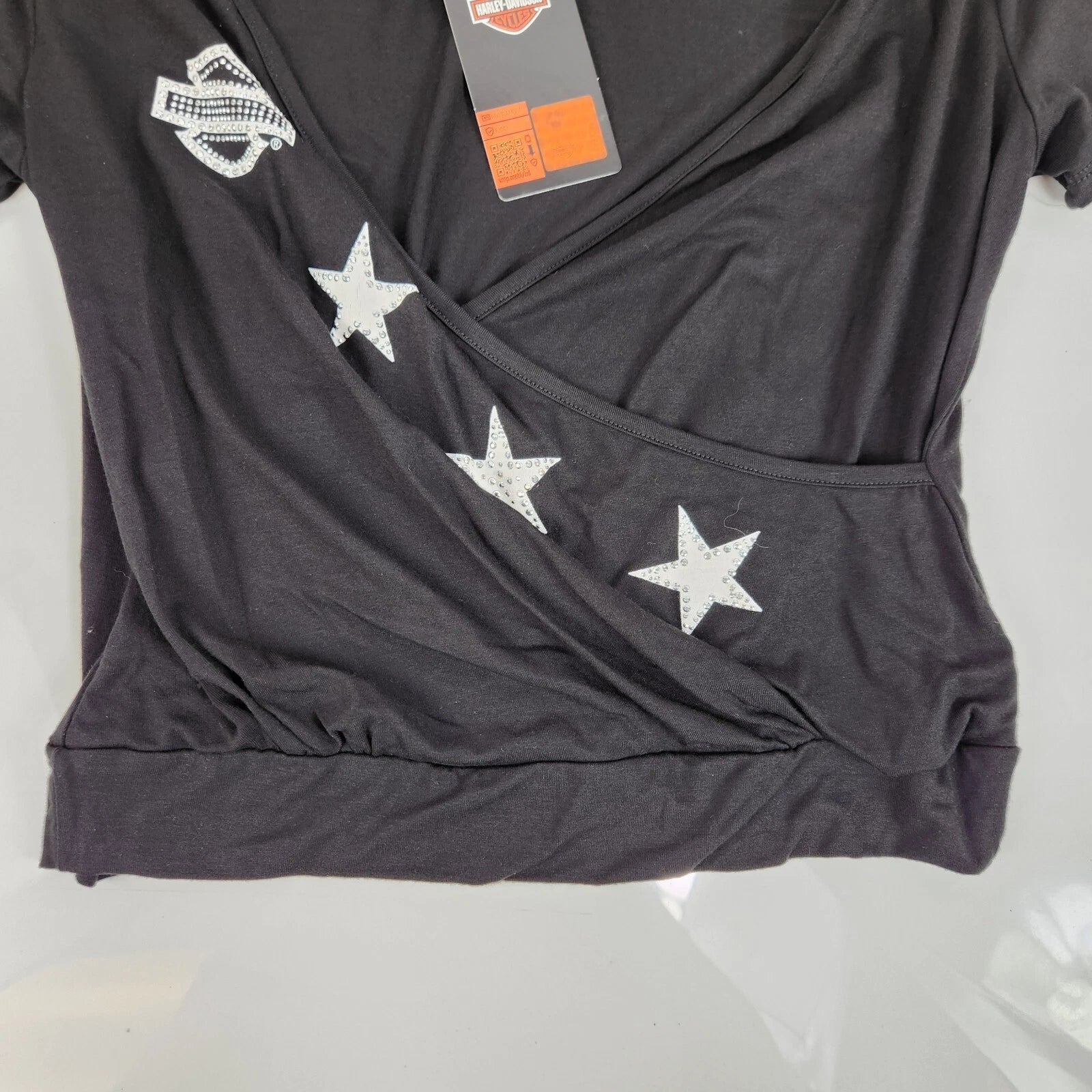 Women's Bandolier Crop V-Neck Short Sleeve Shirt for Harley-Davidson (HT4809BLK)