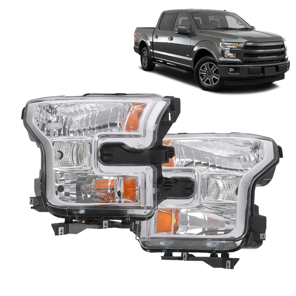 Set of 2 Chrome Headlights for Ford F150 (2015–2017) - Left + Right