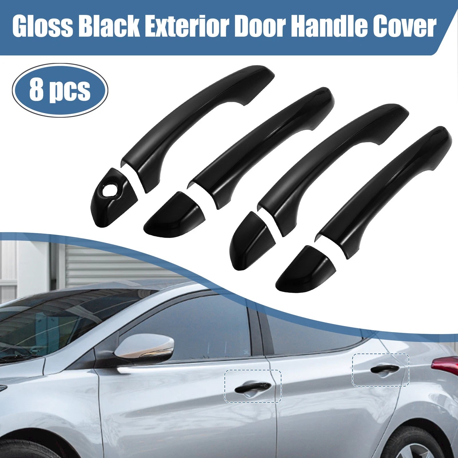 8pcs ABS Exterior Side Door Handle Cover Trim for Hyundai Elantra (2017–2020)