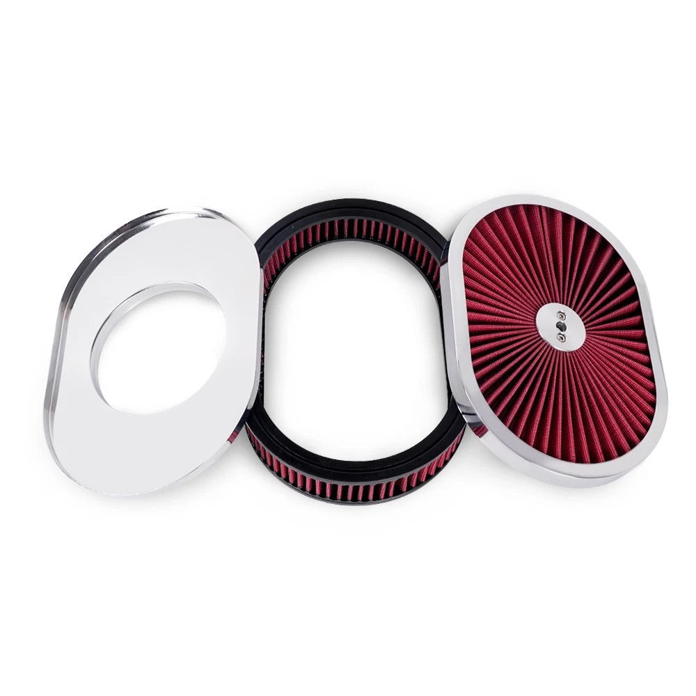 12" Oval Super Flow Thru Air Cleaner for SBC Chevy Ford (5-1/8 Carb Neck)