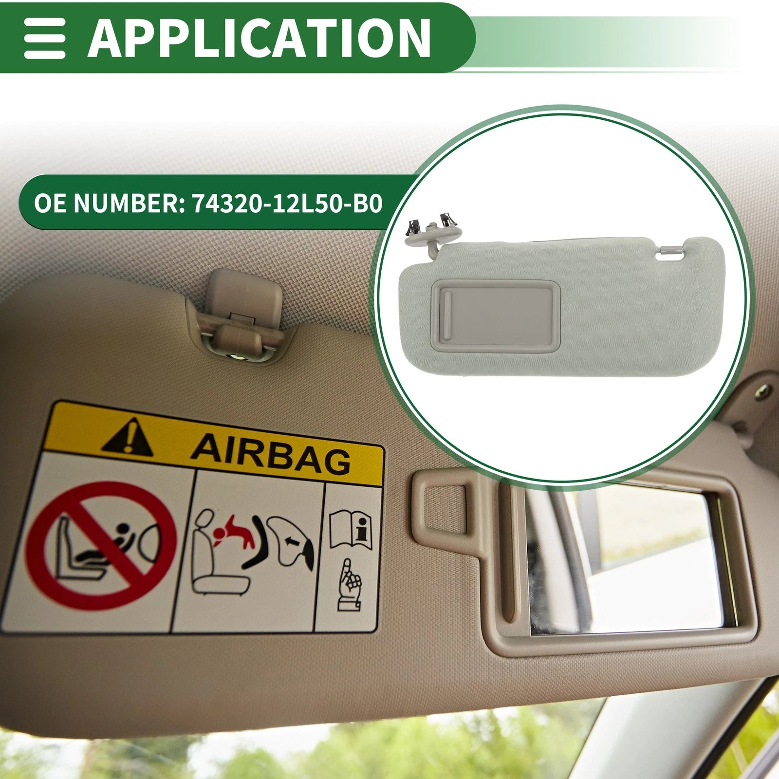 Left Sun Visor for Toyota Corolla (2009–2013) with Mirror No. 74320-12L50-B0