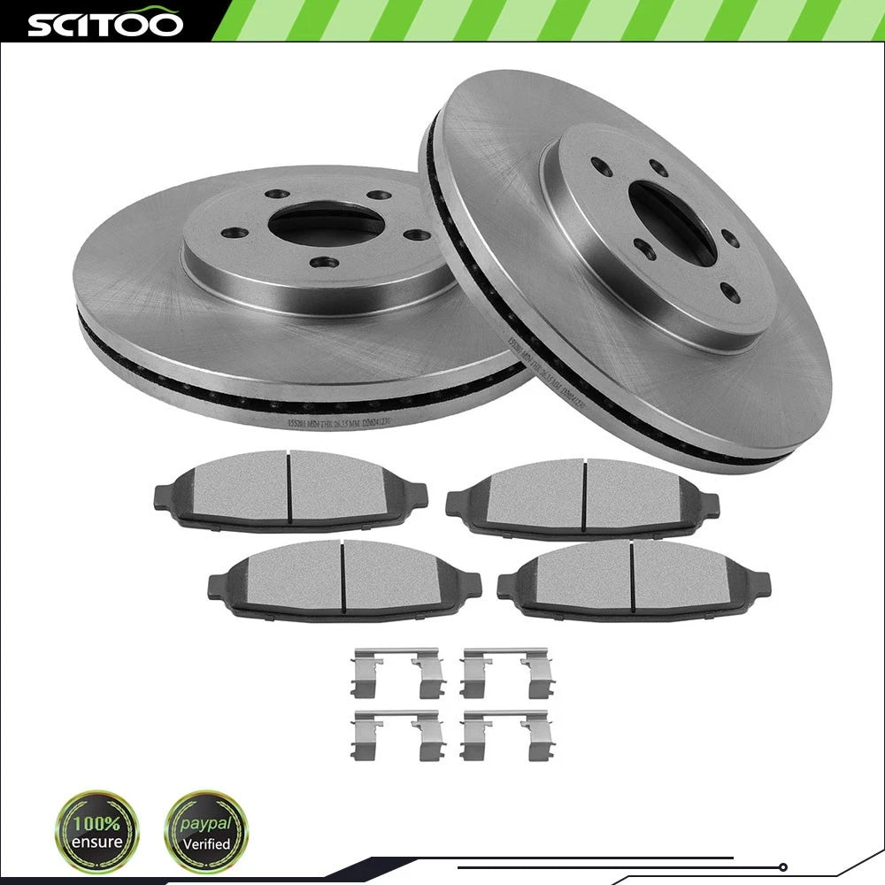 Set of 4 Front Brake Rotors and Pads for Crown Victoria Lincoln Town Car