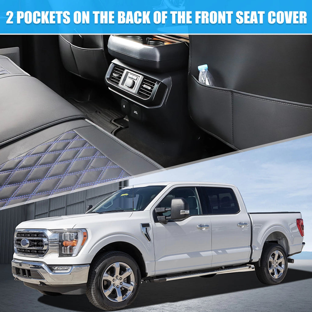 Set of 5 Front Rear Seat Covers for Ford F-150  Black Blue