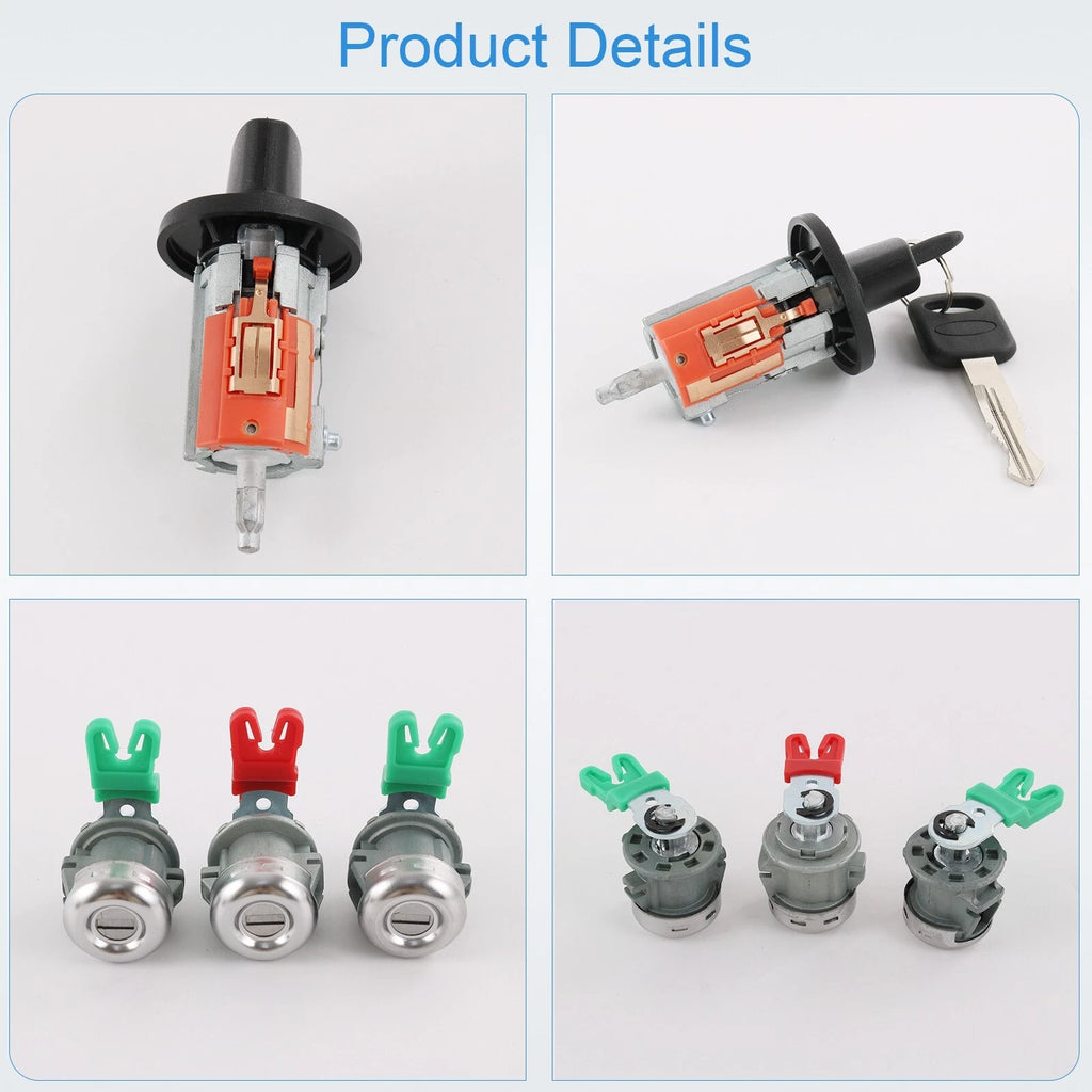 Ignition Switch Lock Cylinder Set with 3 Door Lock Cylinders for Ford