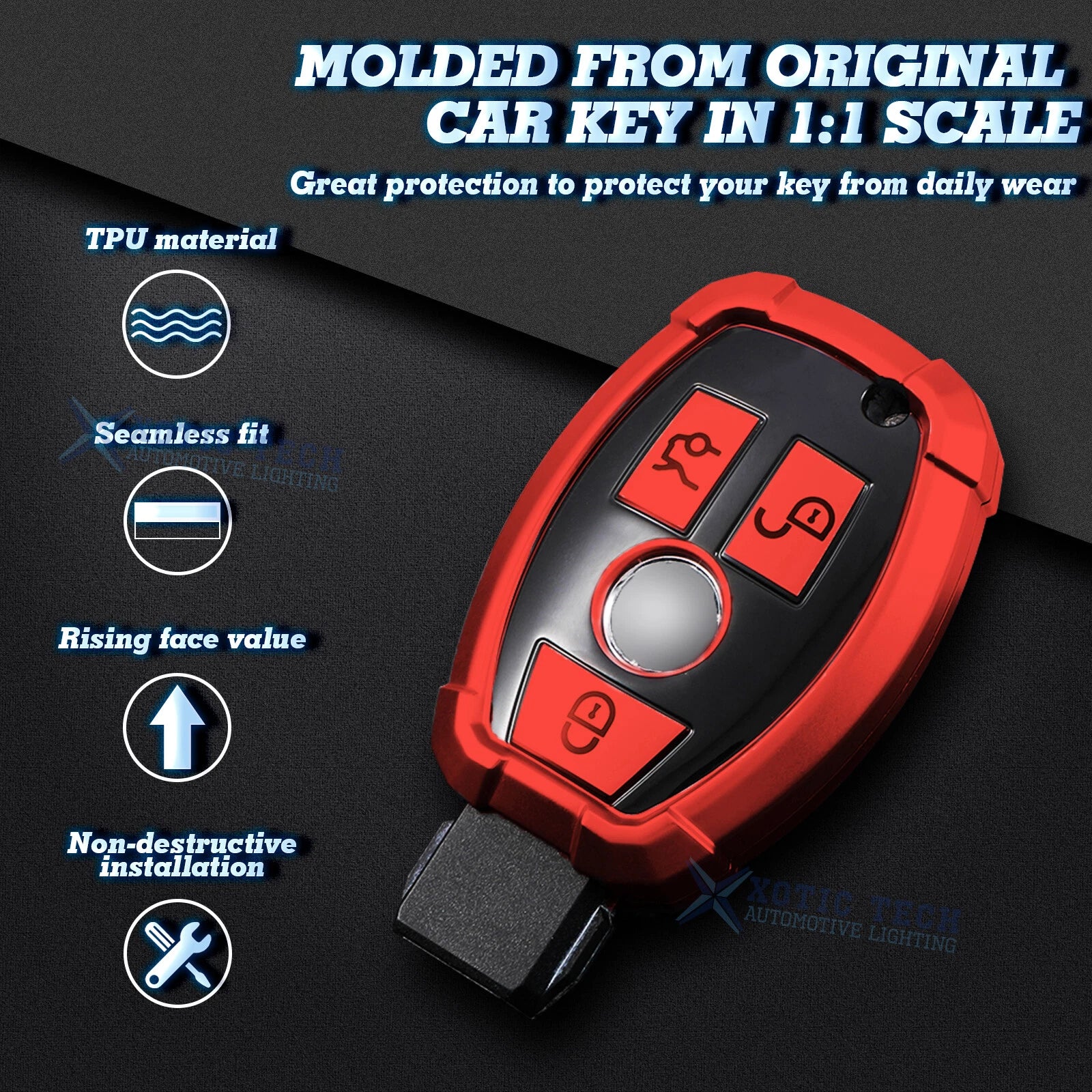 Red TPU Remote Key Fob Cover Shell for Mercedes B C E G SLK (2005-2015)