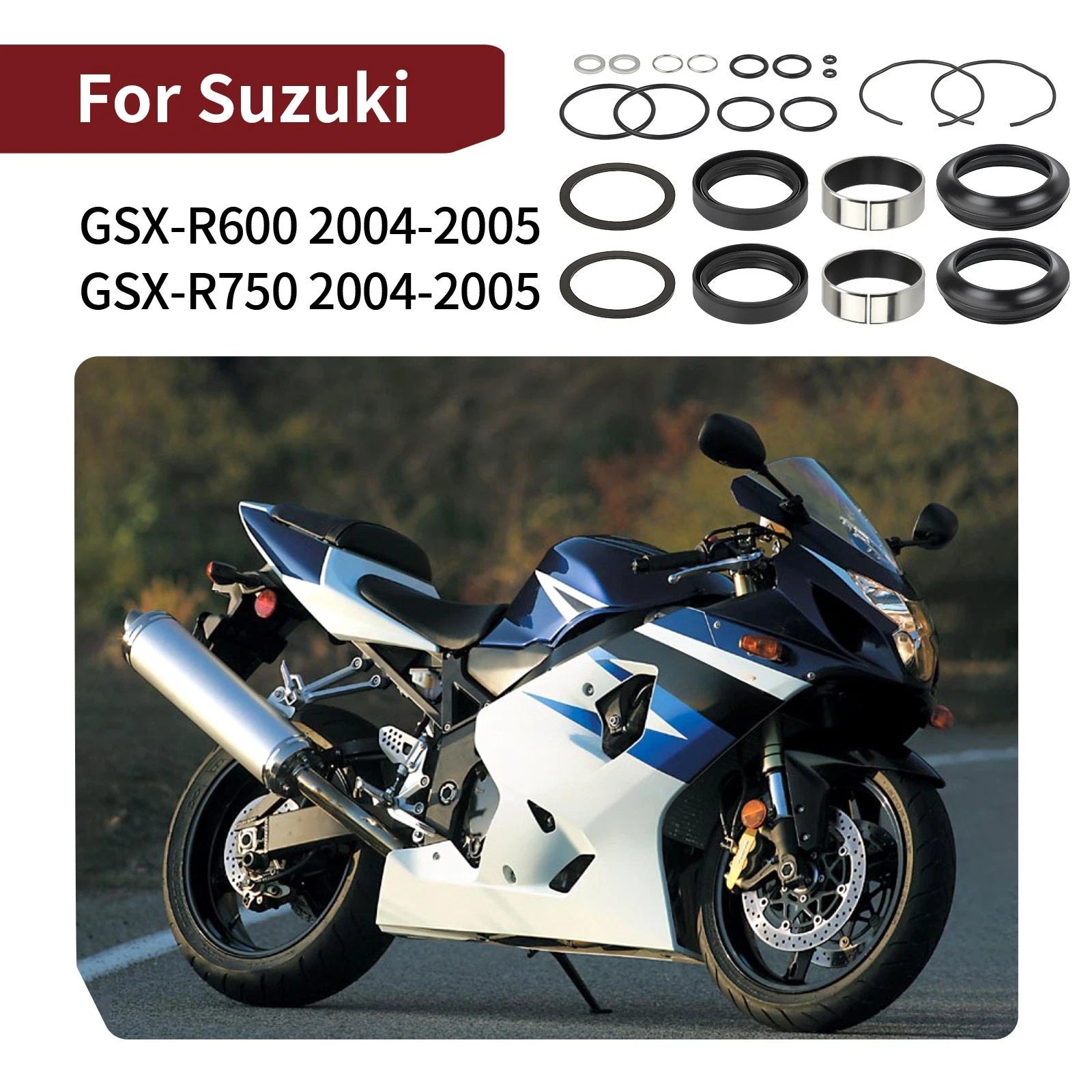 Fork Bushing Dust & Oil Seals Kit for Suzuki GSXR600 GSXR750 (2004–2005)