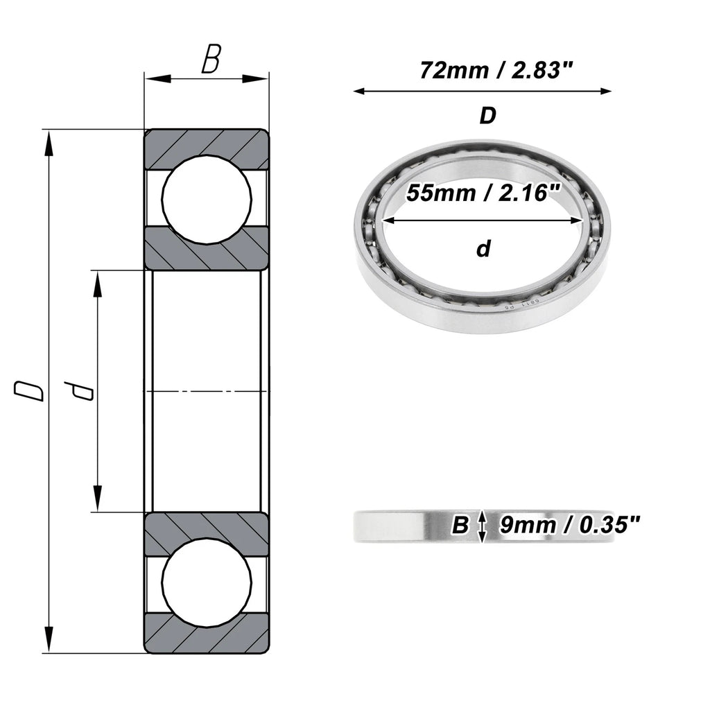 Deep Groove Ball Bearing 55x72x9mm for Scooter Skateboard (P5)