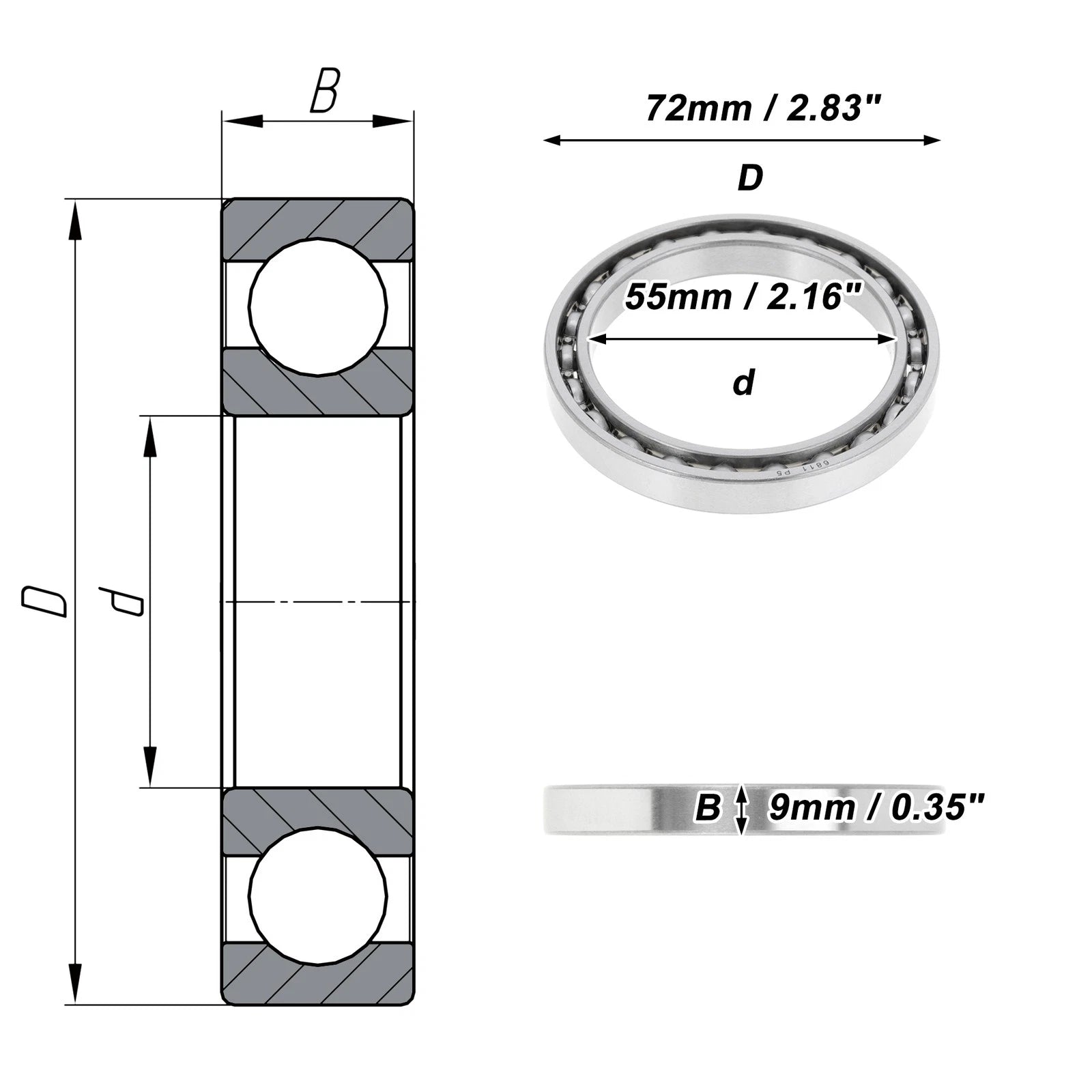 Deep Groove Ball Bearing 55x72x9mm for Scooter Skateboard (P5)