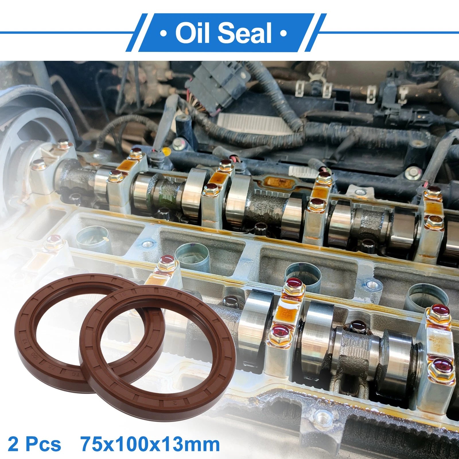 Set of 2 Oil Seal Rotary Shaft Seal FKM Rubber 75x100x13mm